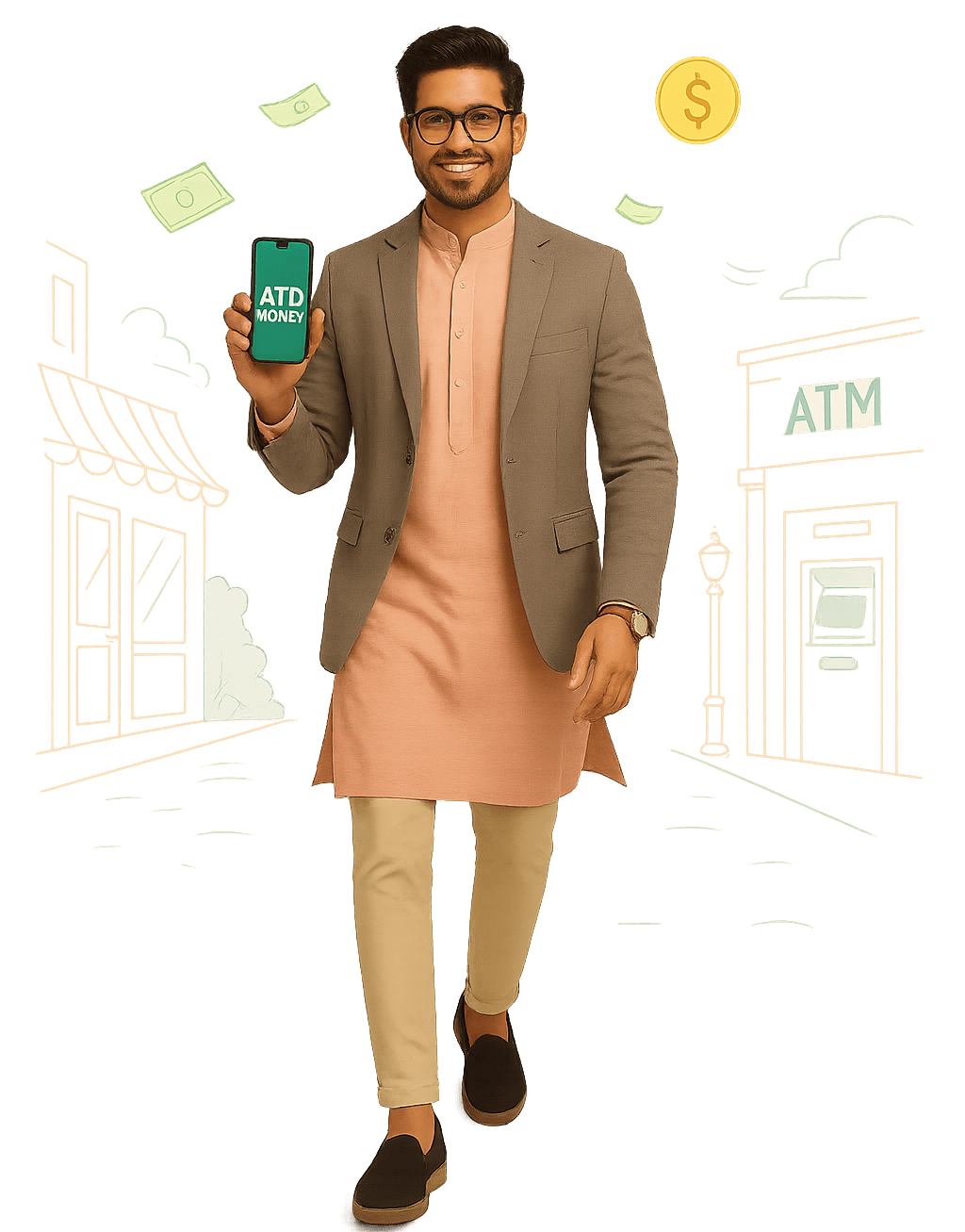 Person with financial icons